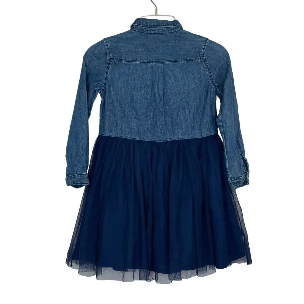 Oshkosh B'gosh Toddler Girls Mixed Fabric Chambray and Tulle Dress 5T